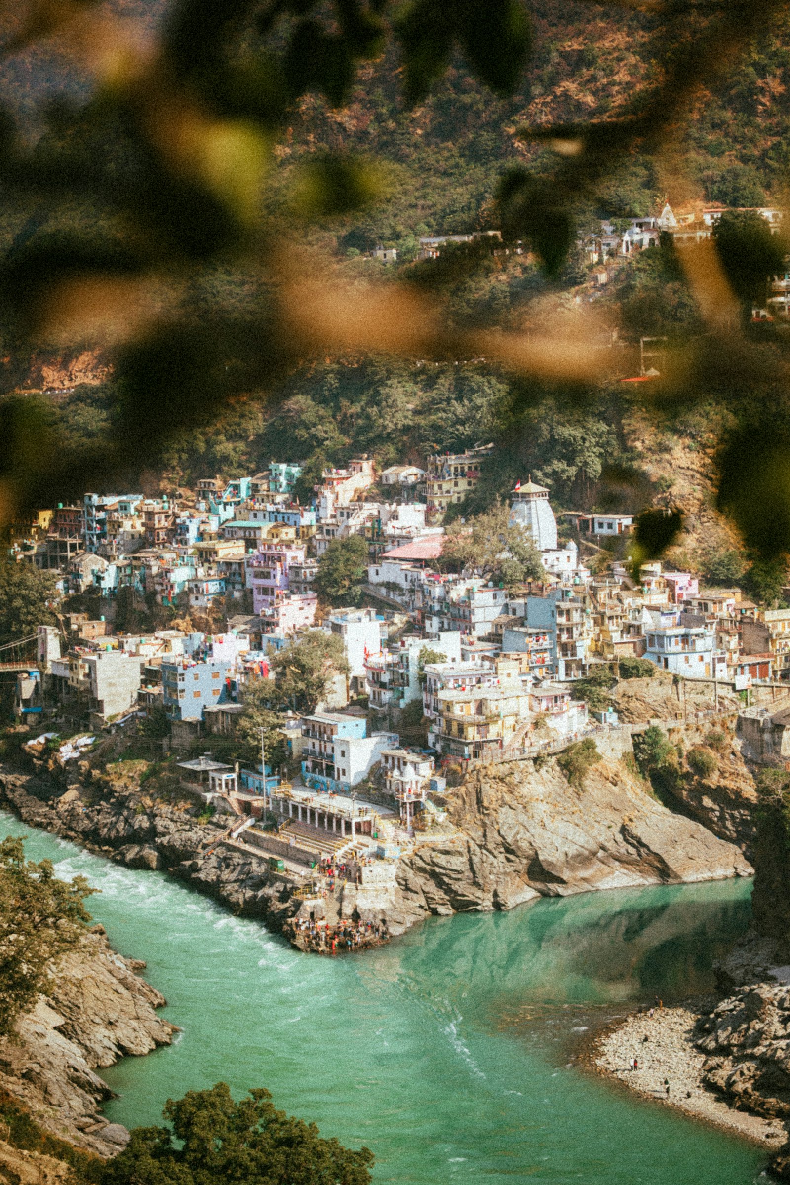 Devprayag town above the confluence where two rivers meet